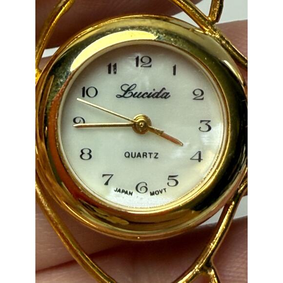 Vintage Lucida Gold Tone Fish Watch Brooch Quartz Japan Movt Rhinestone Retro - Picture 3 of 3